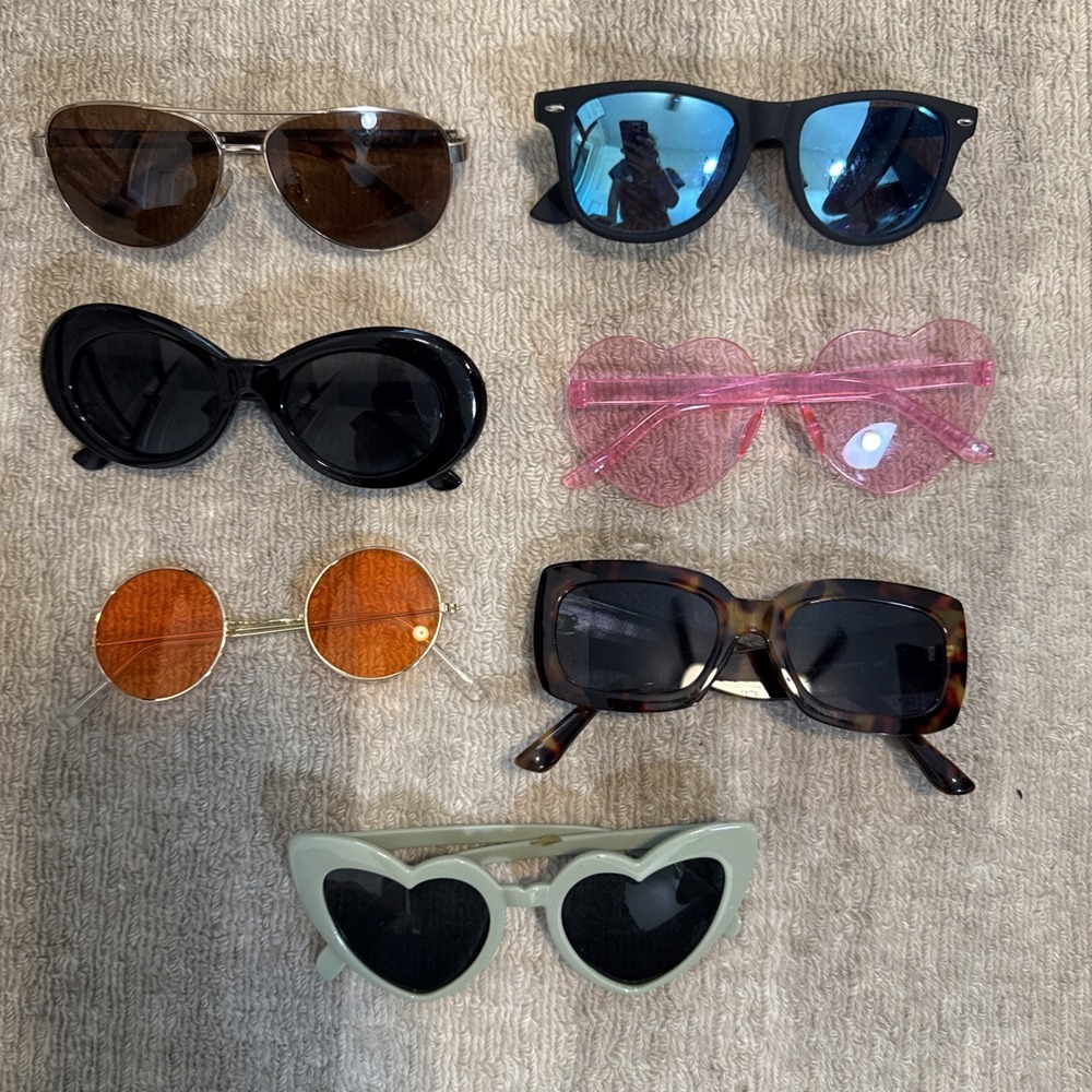 Lot Of 7 Vintage Glasses Sunglasses Frames Retro Heart Lips Square Oval Aviator+